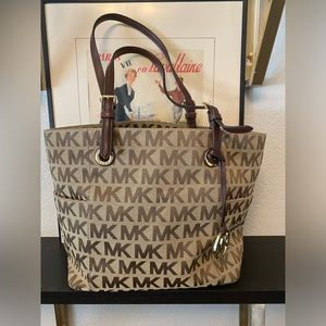 PRISTINE - Michael Kors Jet Set Canvas Logo Tote Bag - BROWN